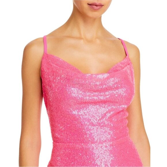 Aqua Formal Gown Womens Size M Pink Sequin Cowl Neck Floor Length Side Slit - Picture 2 of 3